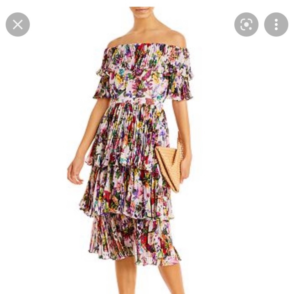Bloomingdale's AQUA - Floral Pleated Off The Shoulder Dress